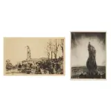 James McBey, TWO PRINTS: 'FIRST OF JULY, 1917, ALBERT' & 'GUNFIRE, MOUNT OF OLIVES, 1917