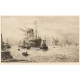 THREE ETCHINGS: 'LIVERPOOL FROM BIRKENHEAD,' 'TARBERT LOCH FYNE' & 'GERMAN FLEET AT SCAPA FLOW' by William Lionel Wyllie, each signed in pencil to margin (3), sold Feb 2025