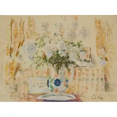 Paul Maze, WINDOW SILL STILL LIFE, pastel on buff paper