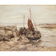 Arthur Macdonald, PREPARING THE NETS, oil on canvas