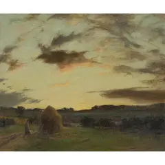 James Riddel, SUNSET OVER A HAYSTACK, oil on canvas