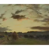 James Riddel, SUNSET OVER A HAYSTACK, oil on canvas