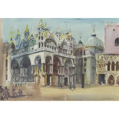 James Miller, SAN MARCO AND THE CAMPANILE LOGGIA, VENICE, watercolour and pastel