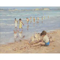 William Norman Gaunt, CHILDREN ON THE BEACH AT TROON, oil on board