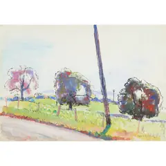 Frank Dobson, TREES BESIDE A ROAD, 1943, watercolour and ink