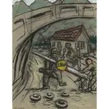 Peter Howson, CHECK POINT, pastel on buff paper