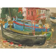 FISHING PORT, BRITTANY by William Wilson, Watercolour and ink, offered Feb 2025