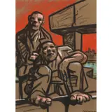 Peter Howson, DOWN AND OUT - BELOW THE BRIDGE, pastel on brown paper