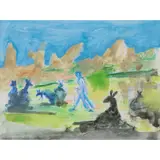 David Michie, WALKING WITH KANGAROOS, mixed media on paper