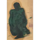 William McCance, FIGURE IN GREEN AND BLACK, 1955, monotype print with overlay ink and pencil drawing on brown paper