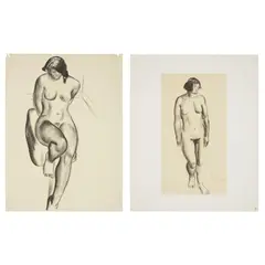 William McCance, TWO NUDE STUDIES, pencil and charcoal,
