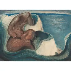 William McCance, RECLINING GIANT, 1945, watercolour wax resist and pencil