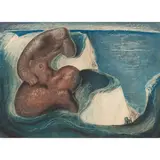 William McCance, RECLINING GIANT, 1945, watercolour wax resist and pencil