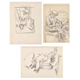 William McCance, THREE DRAWINGS: SCRUBBING; WORKING; SLEEPING