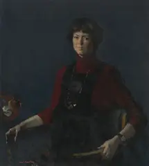 David Donaldson, PORTRAIT OF A LADY IN A PINAFORE, oil on canvas