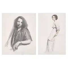 John Bulloch Souter, TWO PORTRAITS OF WOMEN, Coloured pencil on paper,