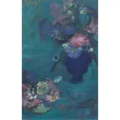 Moira Beaty, BLUE STILL LIFE WITH FLOWERS, oil on board