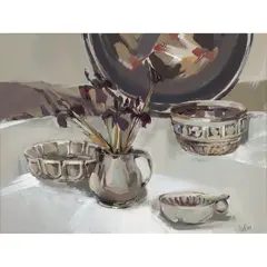 Ethel Walker, BLACK IRIS AND SILVER, gouache