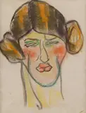 Henri Gaudier-Brzeska, WOMAN WITH SIDE BUNS, c. 1912-4, pastel and watercolour on paper