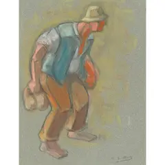Henri Gabriel Ibels, PAYSAN AUX SABOTS, pastel on paper