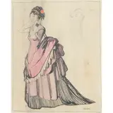 Claud Lovat Fraser, COSTUME DESIGN (WOMAN IN A PINK DRESS), pen and ink, watercolour and gouache on paper