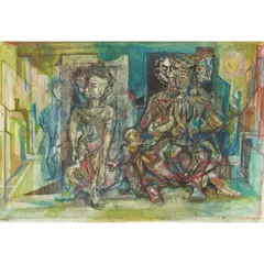 Leslie Hurry, ENTHRONED FIGURE, 1948, ink, watercolour and gouache on paper