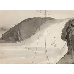 Edward Burra, DOWNLAND LANDSCAPE, ink, crayon and wash on paper