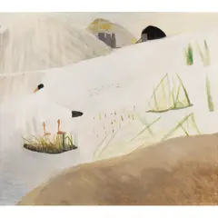 Mary Newcomb, BENIGN SEDGE CLUMPS WITH TEETH EDGES - THE RIVER CONWAY FLOODING, 1982, oil on canvas