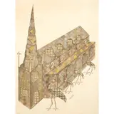 Scottie Wilson, CHORISTER AND CRANES, 1944, ink and watercolour on paper, 52cm x 38.5cm (20 ½in x 15 1/8in)