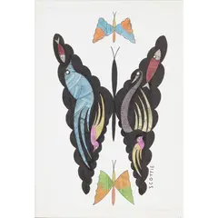 Scottie Wilson, BUTTERFLIES, BIRDS AND FISH, ink and crayon on card