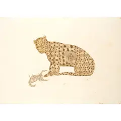 Scottie Wilson, THE SCORPION AND THE LEOPARD (AESOP'S FABLES), 1946, ink and watercolour on paper, 37.8cm x 52cm (14 7/8in x 20 ½in)