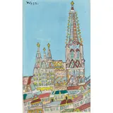 Emerik Feješ, ST. STEPHEN'S CATHEDRAL, VIENNA, pen and gouache on paper