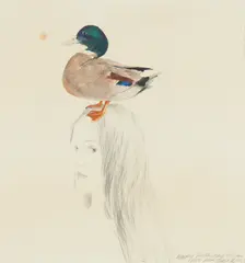 David Remfry, GIRL AND DUCK, watercolour and gouache
