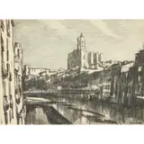 Muirhead Bone, GERONA CATHEDRAL, MOONLIGHT, chalk and wash on paper