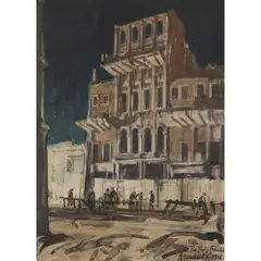 Muirhead Bone, BOMBED OUT BUILDING, ink and watercolour