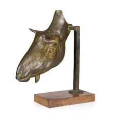 Georg Ehrlich, HEAD OF A GOAT, c. 1950-5, patinated bronze on wooden base