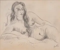 Jacob Epstein, RECLINING NUDE, charcoal on paper