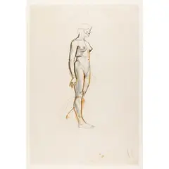 Edward Burra, NUDE MALE MODEL WITH A VIGNETTE OF A LADY / NUDE FEMALE MODEL, estate stamp (lower left) pencil and bistre on paper (double-sided drawing)