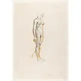 Edward Burra, NUDE MALE MODEL WITH A VIGNETTE OF A LADY / NUDE FEMALE MODEL, estate stamp (lower left) pencil and bistre on paper (double-sided drawing)