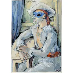 Michael Ayrton, CIRCUS MAN: MASKED FIGURE, c.1938-39, ink and gouache on paper laid on card