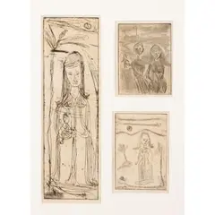 Patrick Hayman, LOVERS AND CHILD, 1948-9; WOMAN IN LANDSCAPE, 1948-9; MOTHER AND CHILD, 1948-9, etchings on paper