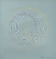 Peter Sedgley, HELIX CIRCLES ON DARK GREEN, 1965, gouache on card