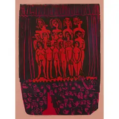 Willie Rodger, AMATEUR DRAMATICS, 1992, Woodcut and linocut on coloured paper, 10/25