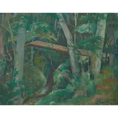 Ian Fleming, BRIDGE IN THE WOODS, oil on canvas