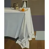 Jack Morrocco, STILL LIFE: SILVER TEA POT ON A WHITE CLOTH, 1974, oil on canvas
