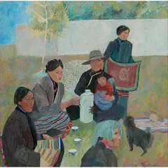 Brenda Lenaghan, YAK BUTTER TEA, SHIGATSE, TIBET, oil on board