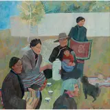 Brenda Lenaghan, YAK BUTTER TEA, SHIGATSE, TIBET, oil on board