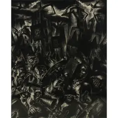 Ken Currie, THE EMBATTLED CITY, 1984, conte and charcoal on paper