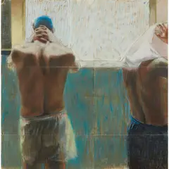 Iain Faulkner, THE BATHERS, pastel and collage