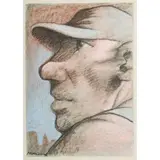 Peter Howson, SMILING PATRIOT WITH BLUE SKY, pastel on grey paper